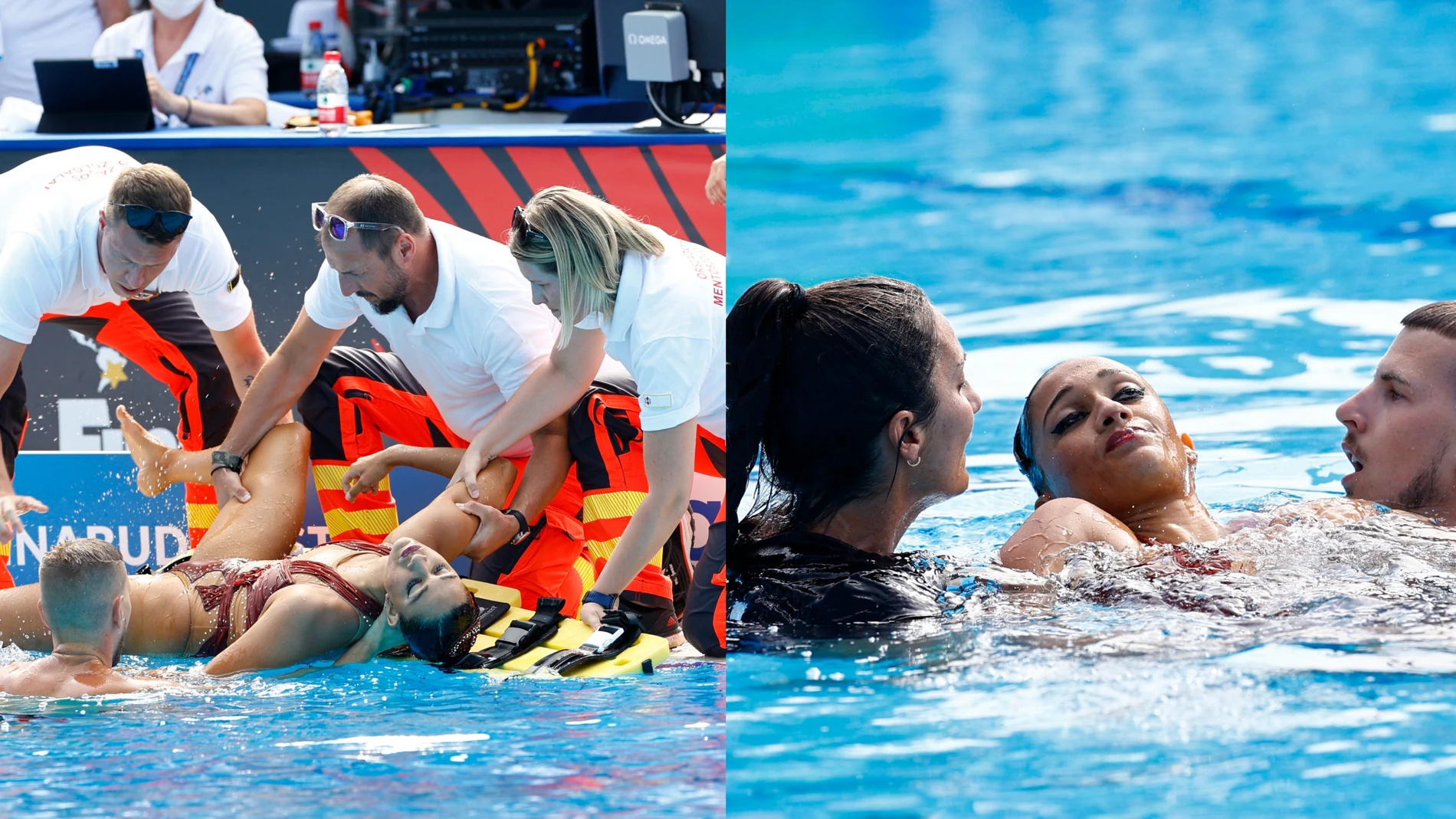 La nadadora Anita Álvarez es sacada de la piscina tras sufrir un desmayo