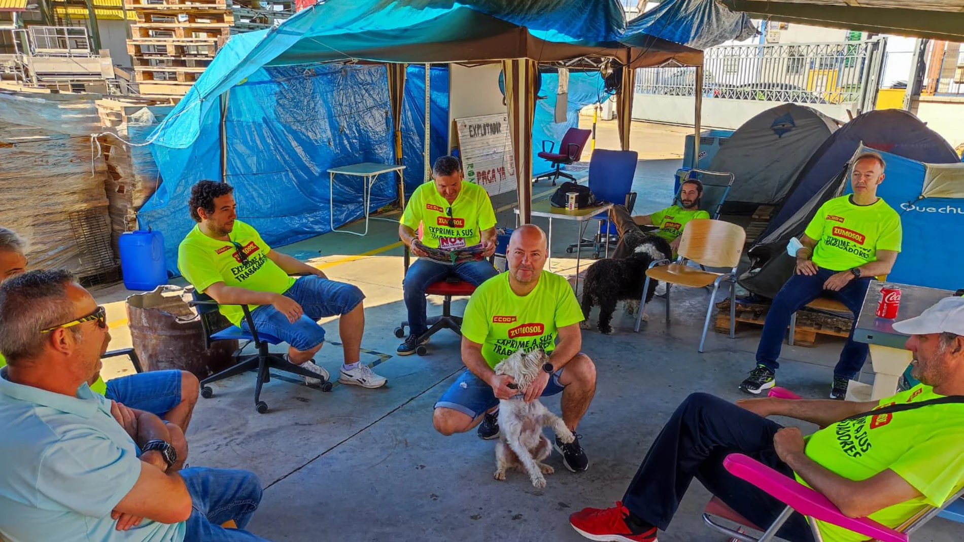 Los trabajadores de Zumosol acampados en las instalaciones de Palma del Río, Córdoba