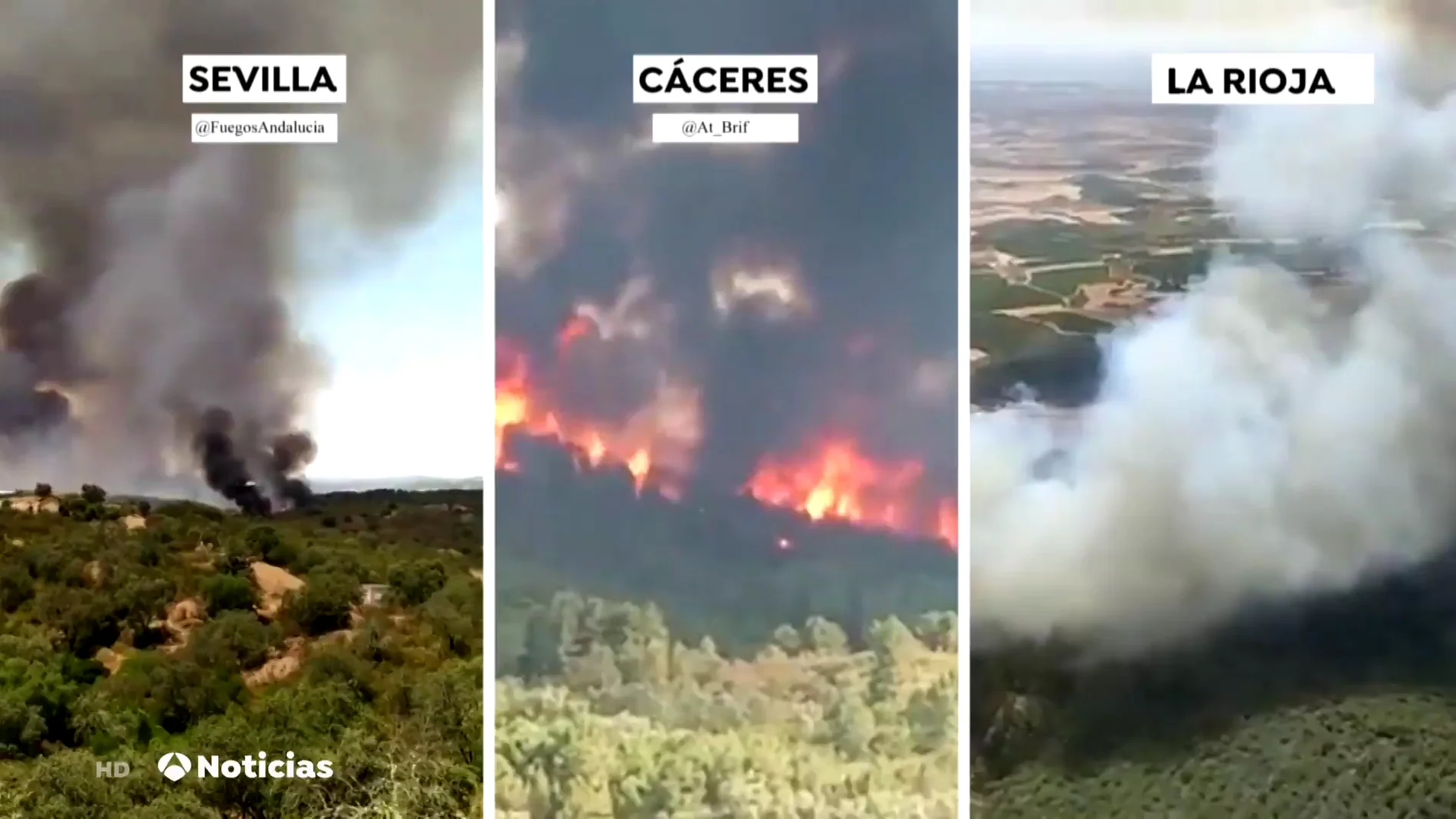 Incendios en Sevilla, Cáceres y La Rioja