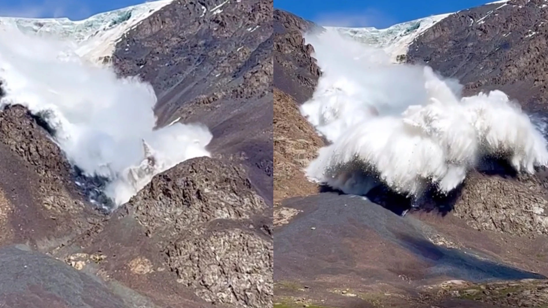 Un atleta extremo graba el momento en el que colapsa un glaciar en Kirguistán
