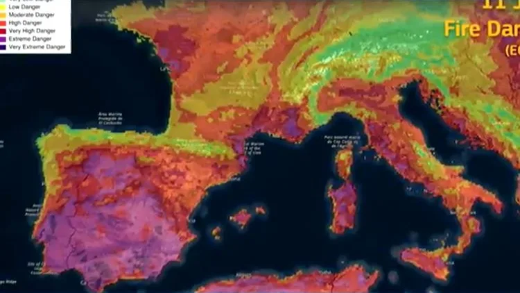 Mapa Copernicus riesgo de incendio en Europa