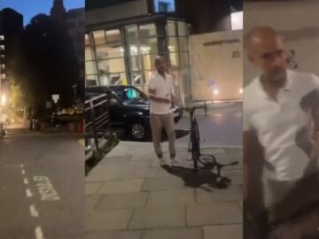 Un aficionado trata de pedir una foto a Guardiola y este huye pensando que le quiere robar la bicicleta