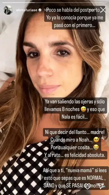 Elena Furiase comparte una imagen hablando del postparto Elena Furiase comparte una imagen hablando del postparto