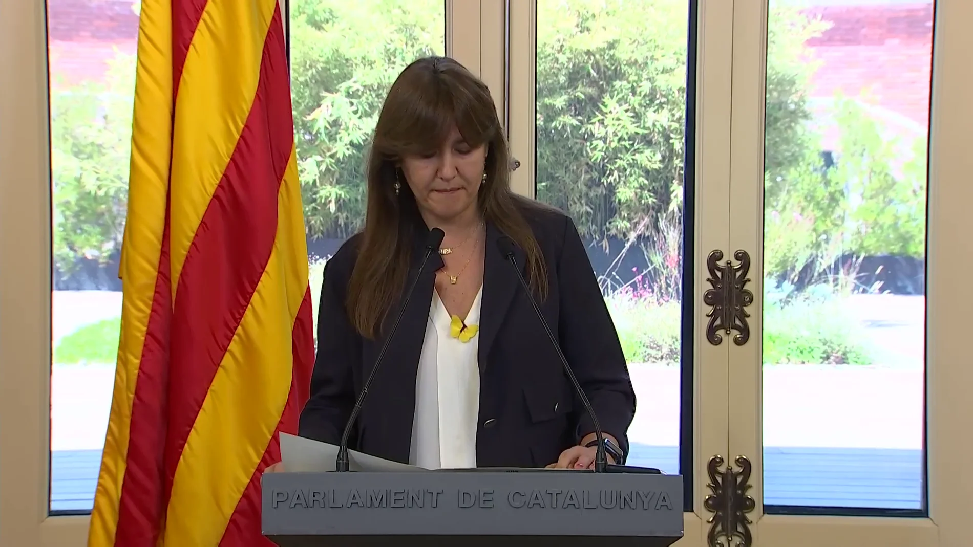 Laura Borràs en su comparecencia tras perder la presidenta del Parlament