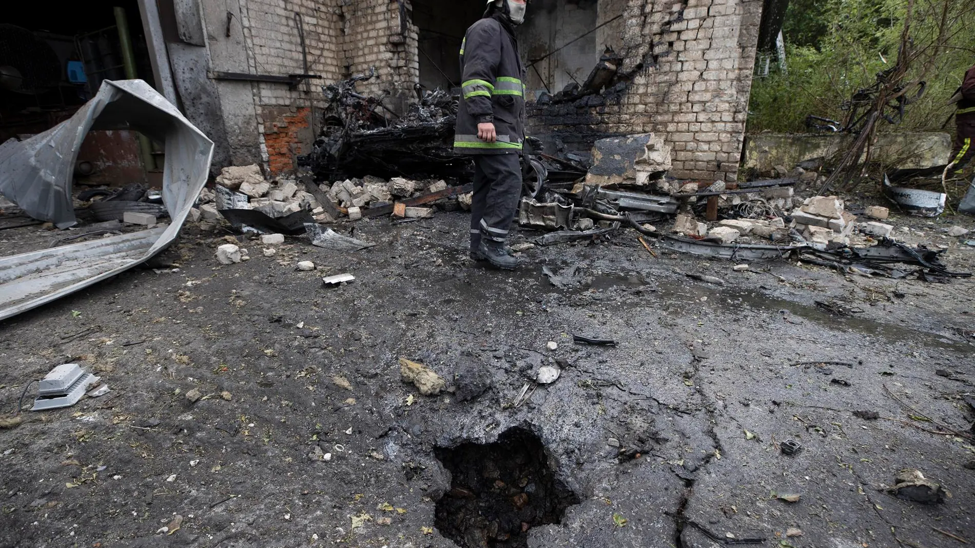 Escombros del ataque ruso en Donetsk
