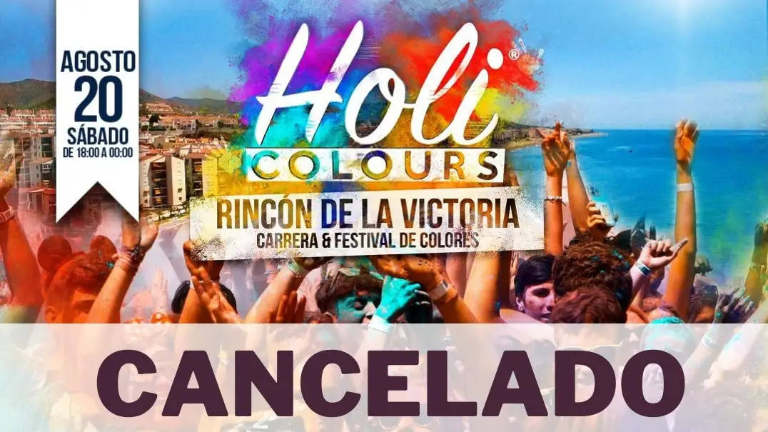 Cartel del Festival Holi Colours, en el Rinc&oacute;n de la Victoria (M&aacute;laga)