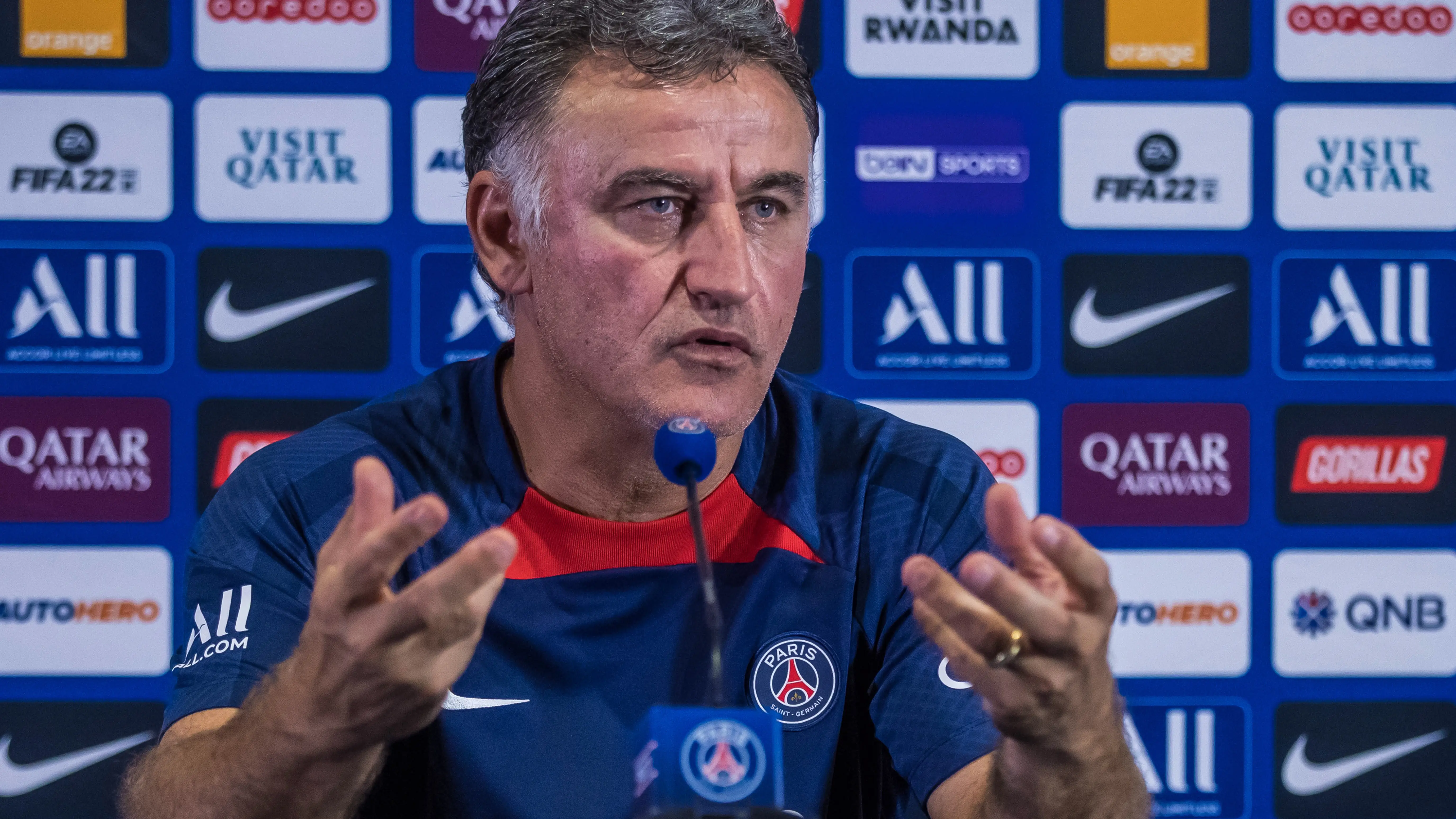 Christophe Galtier, entrenador del PSG, en rueda de prensa. Christophe Galtier, entrenador del PSG, en rueda de prensa.