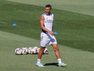 Casemiro en el entrenamiento del Real Madrid esta mañana