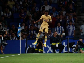 Ansu Fati celebra el gol de 1-4 frente a la Real Sociedad en la 2ª jornada de LaLiga.