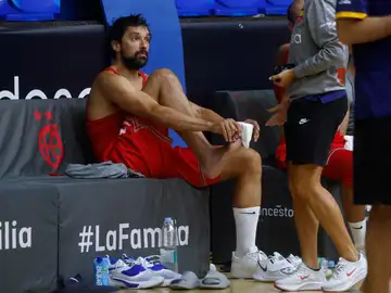 Sergio Llull, durante un entrenamiento con España Sergio Llull, durante un entrenamiento con España