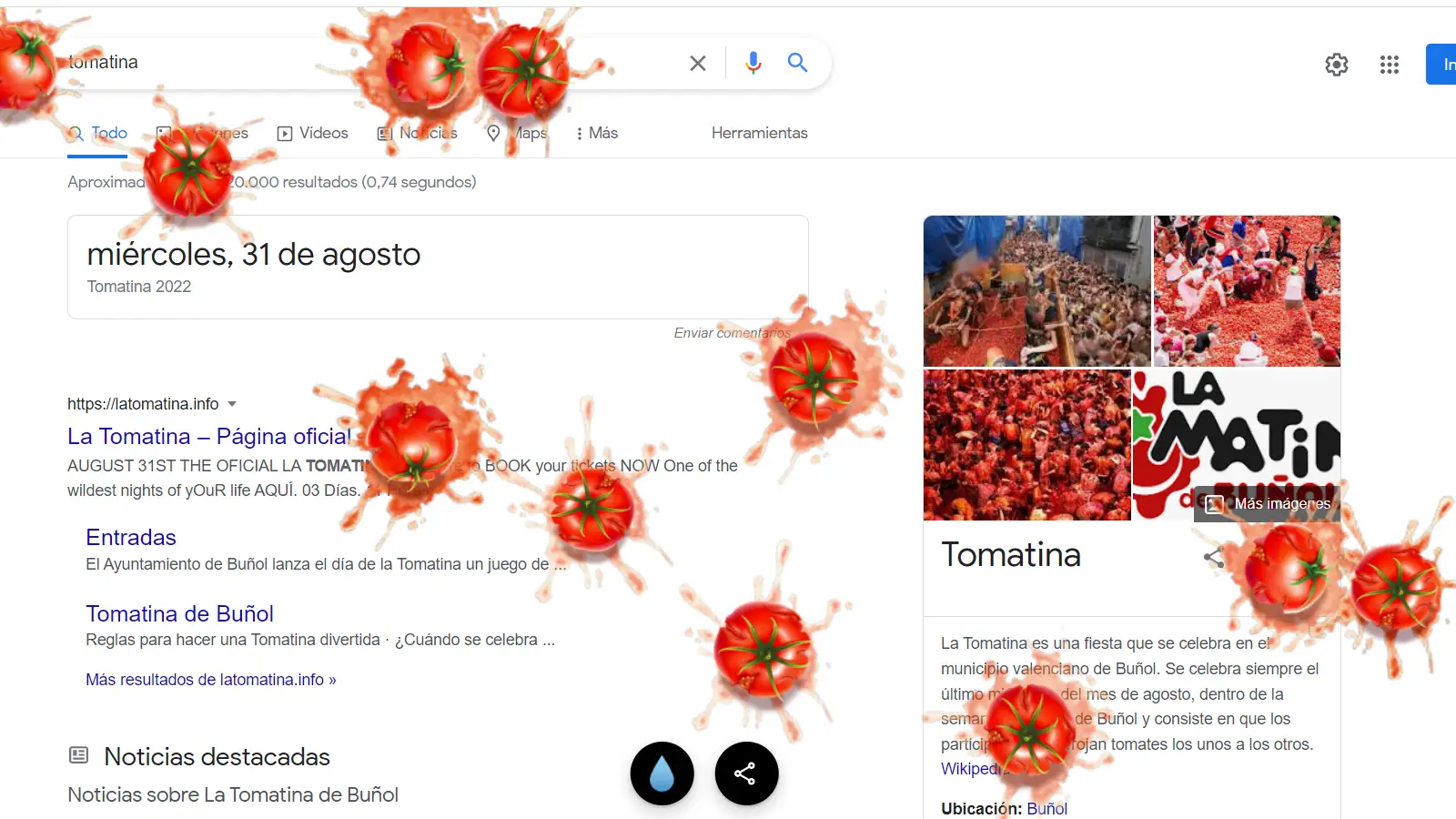 Un simulador lanza tomates, as&iacute; es el Easter Egg que Google ha creado para la fiesta de la Tomatina