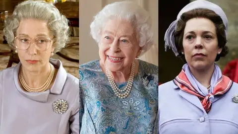 Helen Mirren y Olivia Colman interpretando a la reina Isabel II Helen Mirren y Olivia Colman interpretando a la reina Isabel II