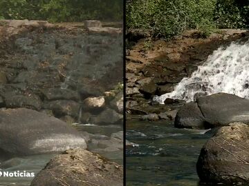 El río Tambre comienza a recuperar su caudal a su paso por ponte maceira 