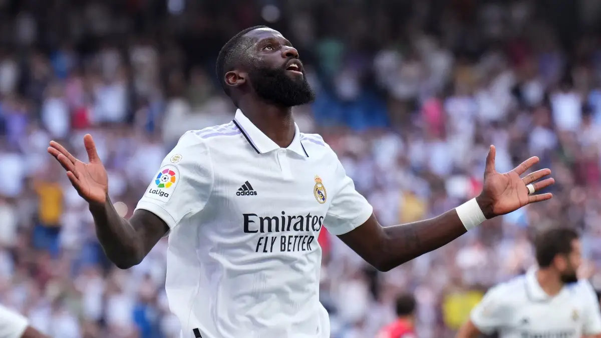 Antonio Rudiger celebra un gol en el partido del Real Madrid contra el Mallorca Antonio Rudiger celebra un gol en el partido del Real Madrid contra el Mallorca