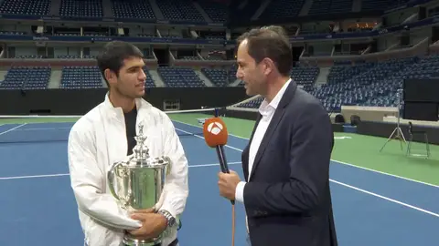 Carlos Alcaraz atiene a Antena 3 Noticias tras ganar el US Open Carlos Alcaraz atiene a Antena 3 Noticias tras ganar el US Open