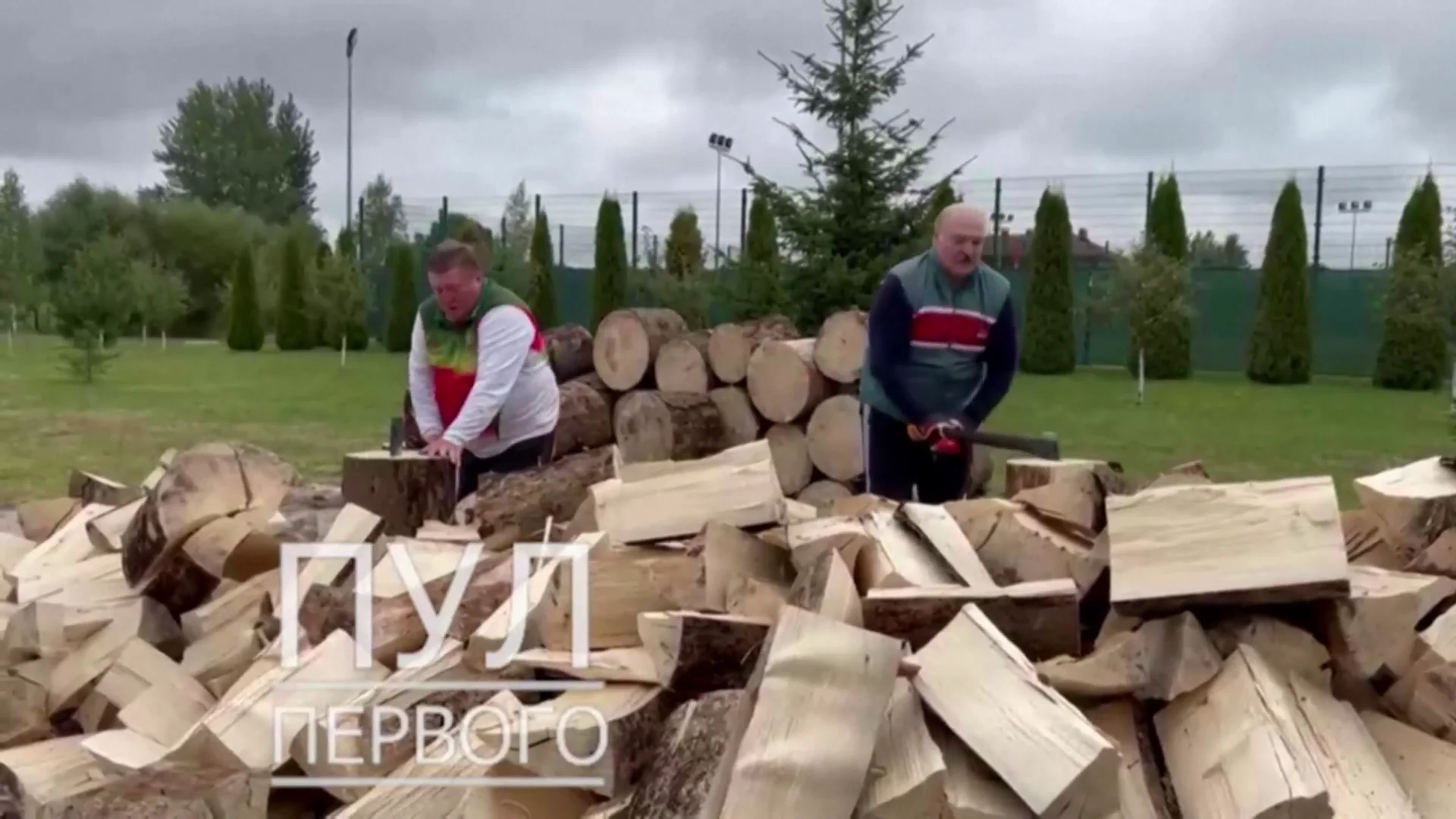 El presidente de Bielorrusia cortando le&ntilde;a