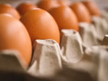 Imagen de archivo de unos huevos en una huevera