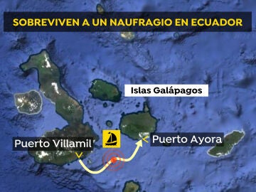 Ruta de la embarcación que naufragó en las islas Galápagos