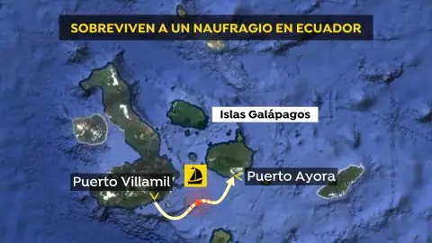 Ruta de la embarcación que naufragó en las islas Galápagos Ruta de la embarcación que naufragó en las islas Galápagos
