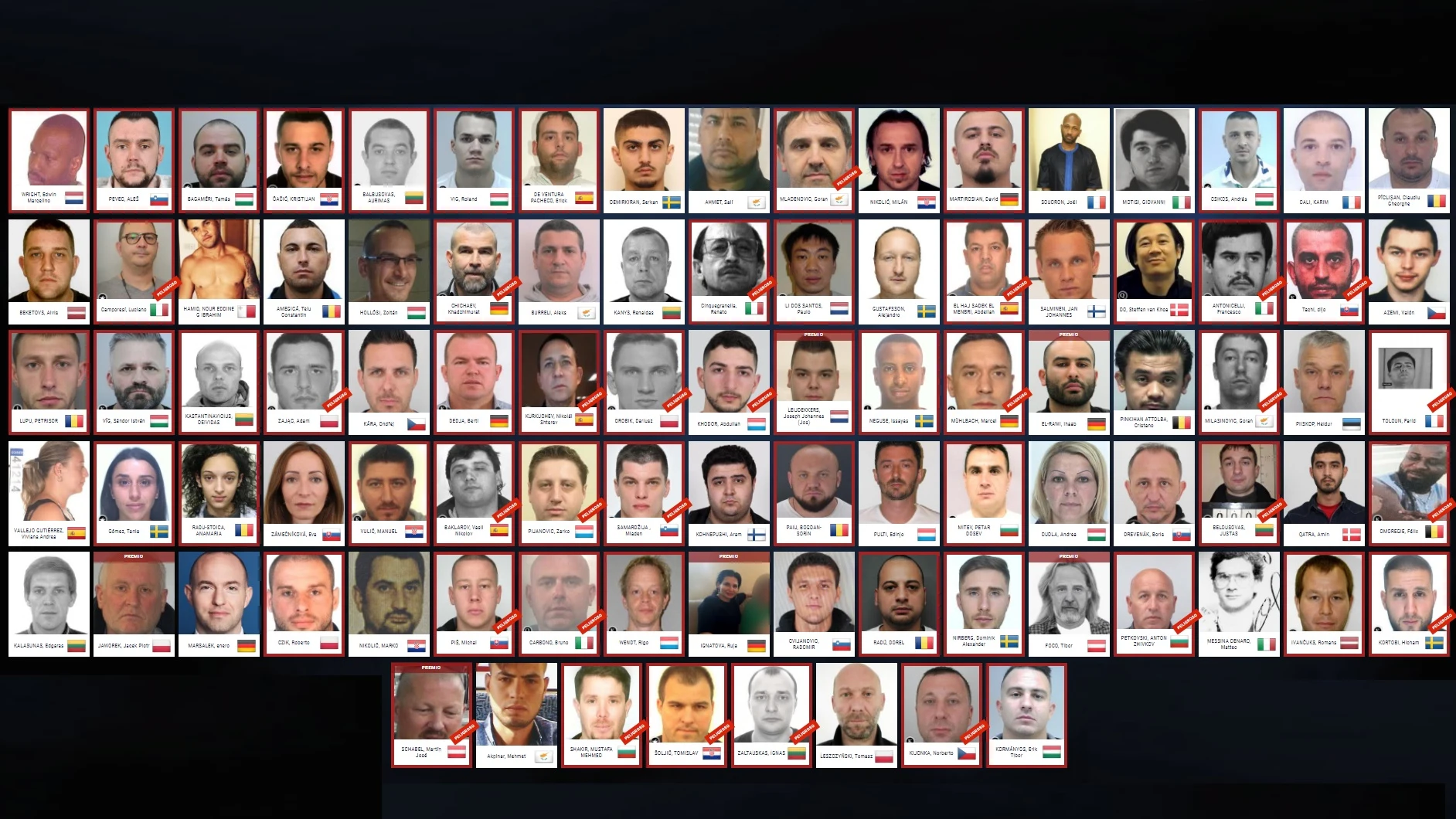 Los 50 pr&oacute;fugos m&aacute;s buscados de la UE en 2022