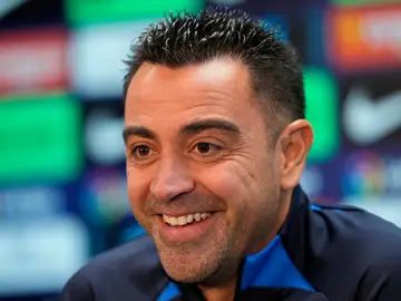 El entrenador del FC Barcelona Xavi Hernandez, durante la rueda de prensa