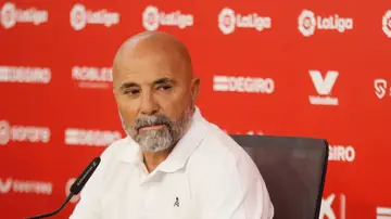 Jorge Sampaoli en rueda de prensa durante su presentación como nuevo entrenador del Sevilla