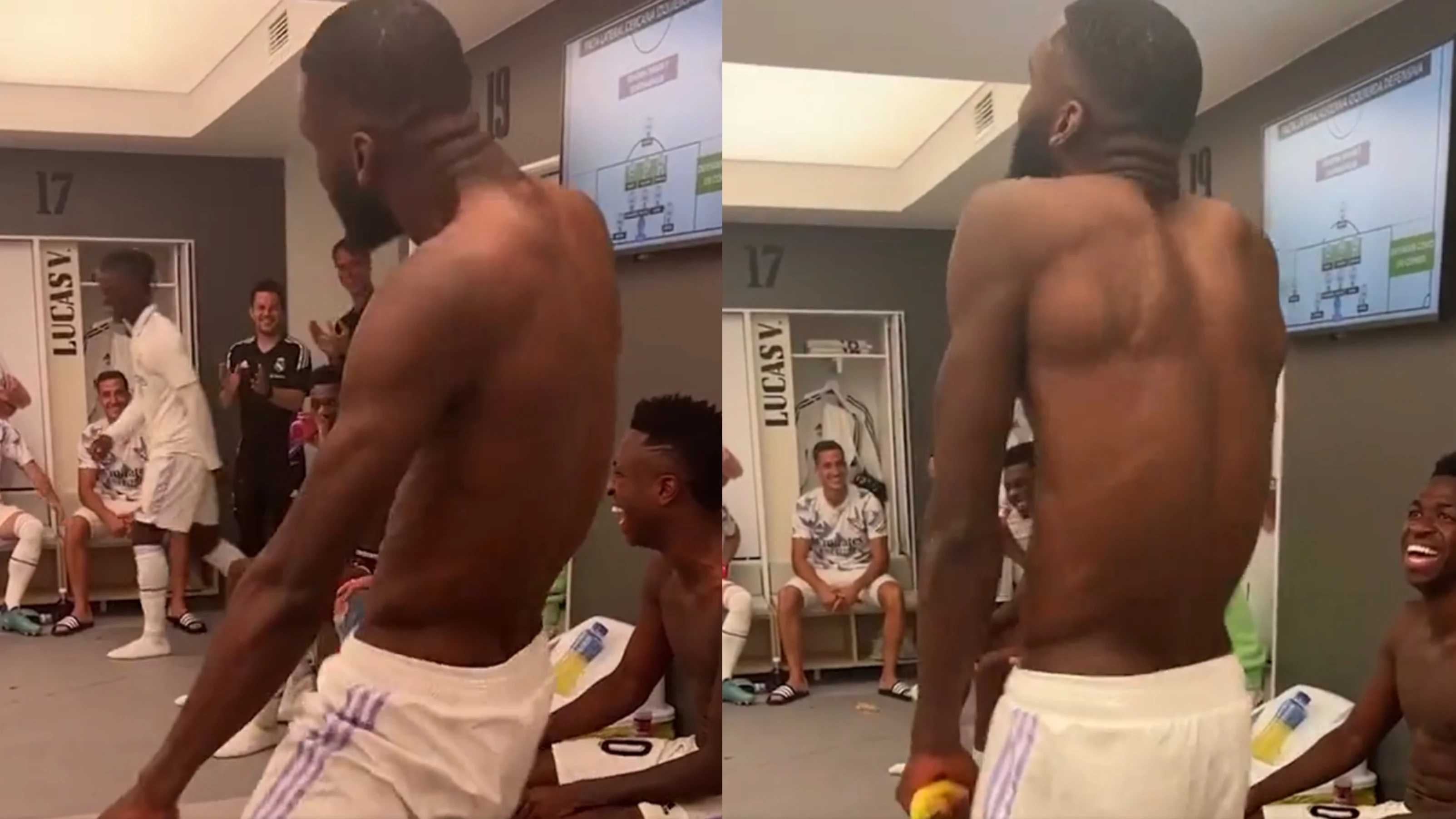 El baile de R&uuml;diger en el vestuario tras ganar el Cl&aacute;sico