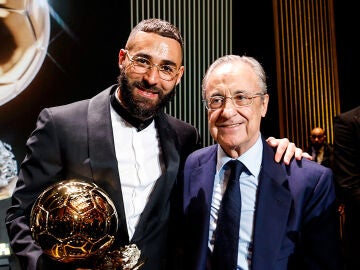 Florentino Pérez, junto a Benzema tras la gala del Balón de Oro