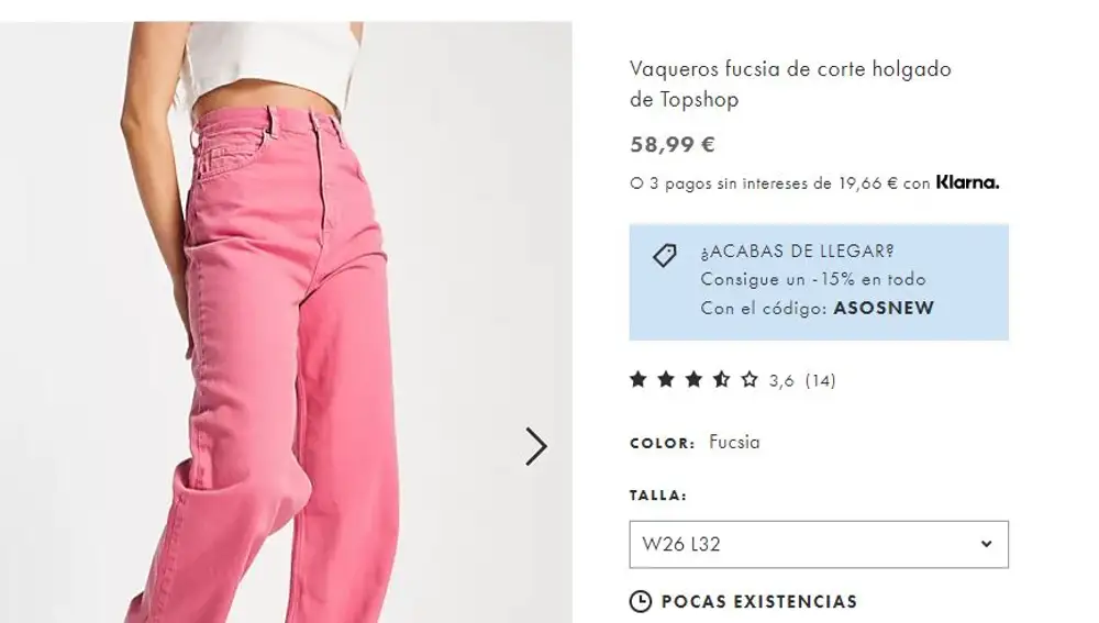 Pantalones rosas disponibles en Asos