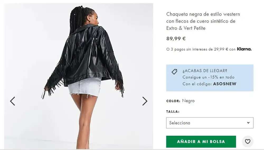 Chaqueta negra con flecos de Asos