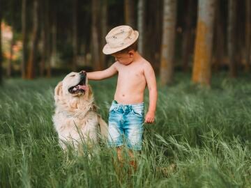 Imagen de un niño junto a un perro