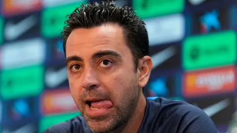 Xavi Hernández durante la rueda de prensa de este viernes Xavi Hernández durante la rueda de prensa de este viernes