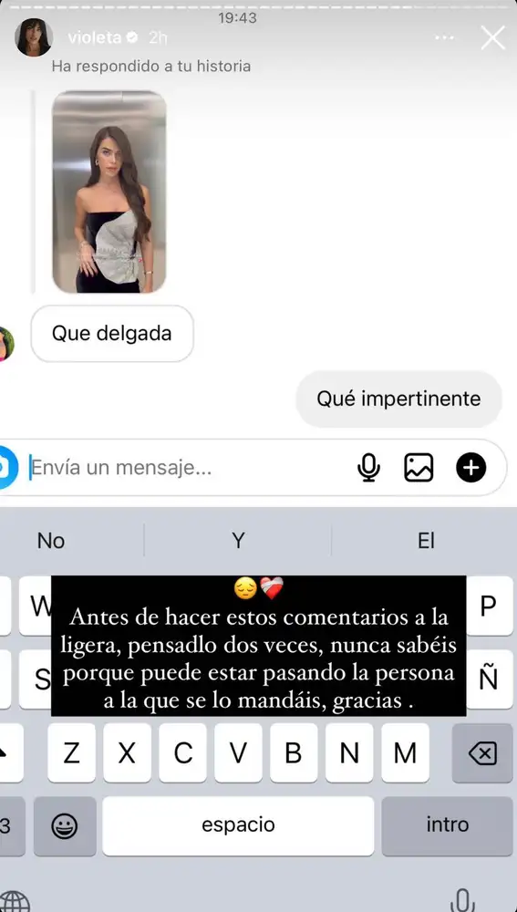 Violeta Mangriñán comparte el "impertinente" mensaje de una usuaria