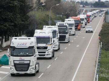 Camiones en huelga en defensa del transporte