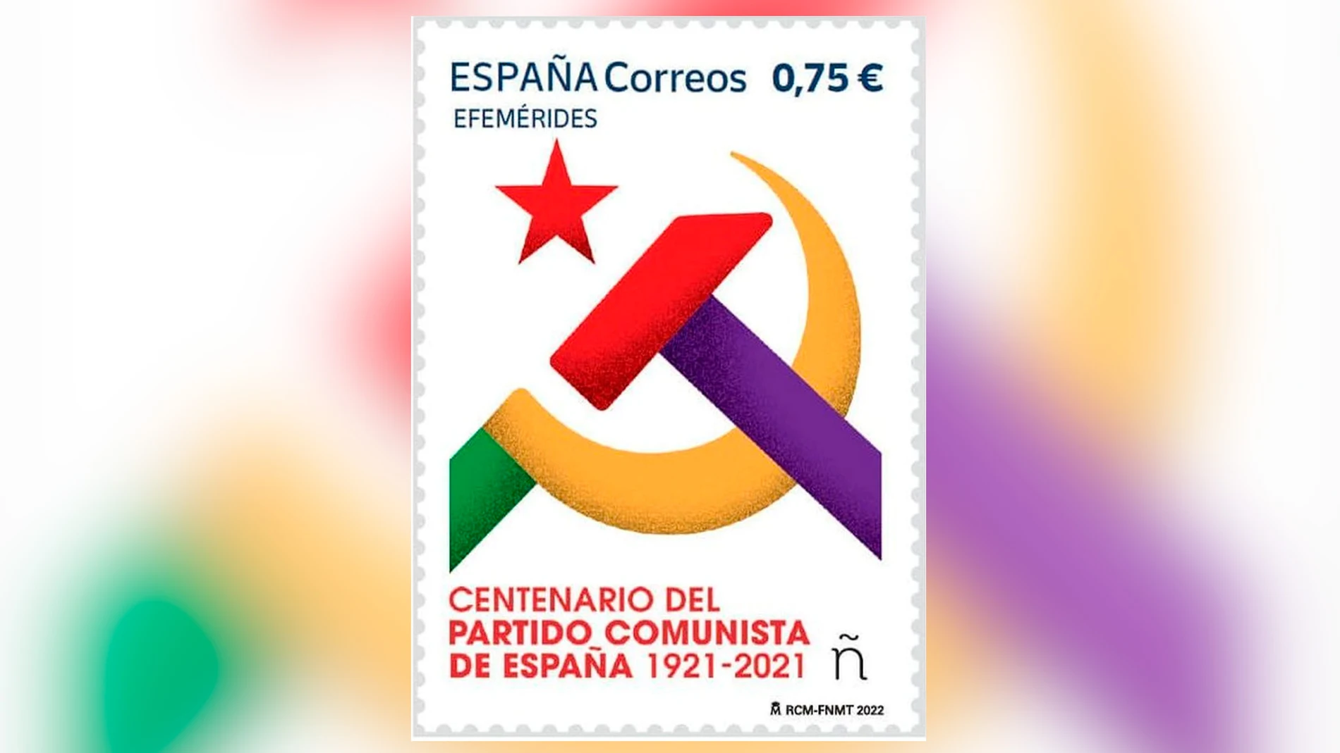 Imagen del sello del centenario del PCE