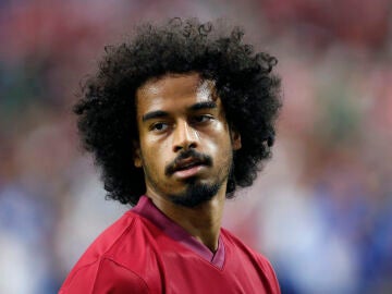 Akram Afif, jugador de Qatar, en un partido con la selección