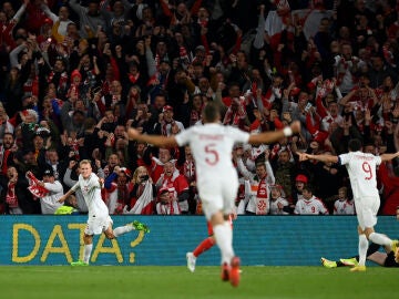 La selección de Polonia celebrando un gol 