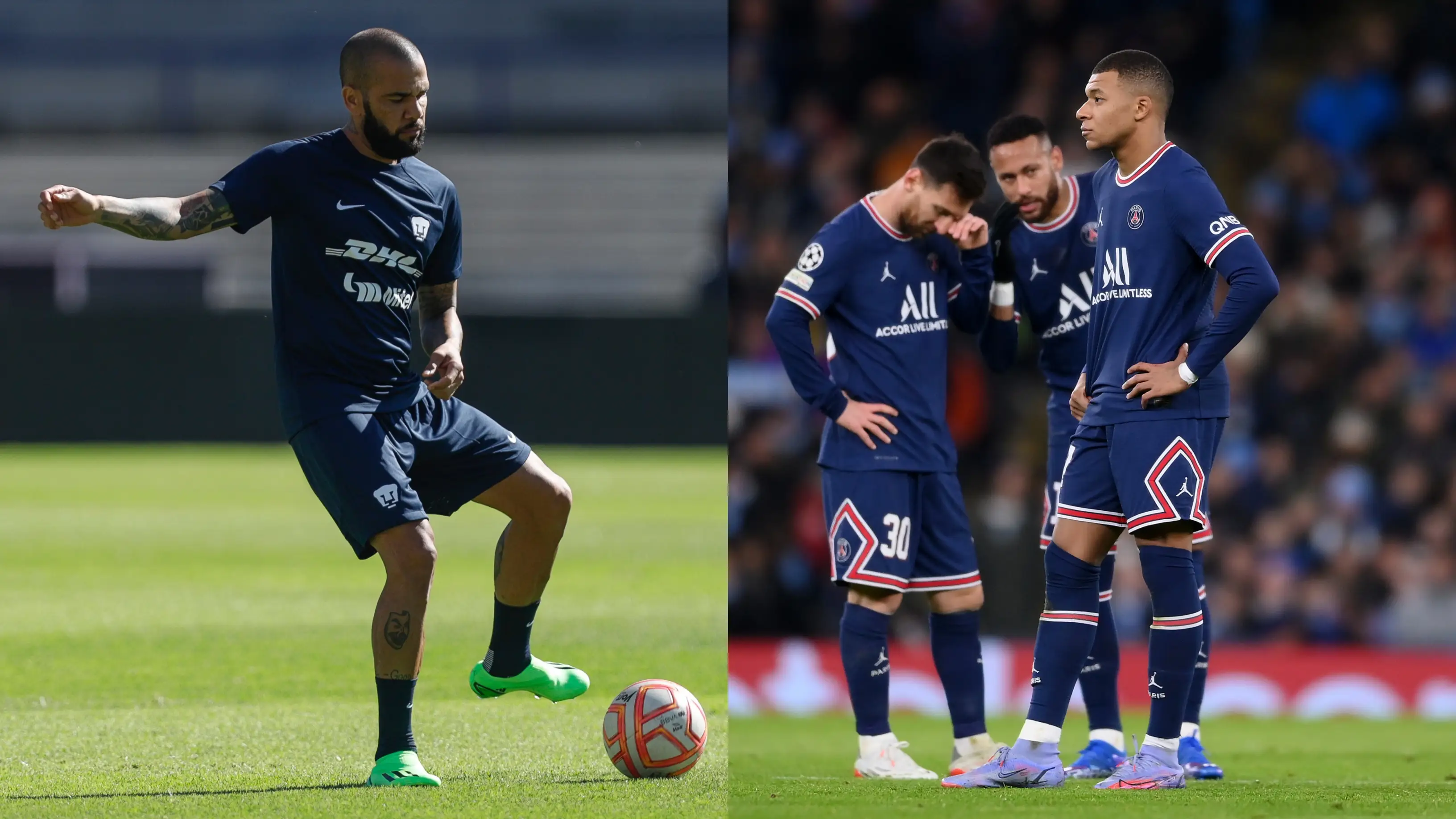 Dani Alves en un entrenamiento con Brasil y Messi, Neymar y Mbappé en un partido con el PSG Dani Alves en un entrenamiento con Brasil y Messi, Neymar y Mbappé en un partido con el PSG