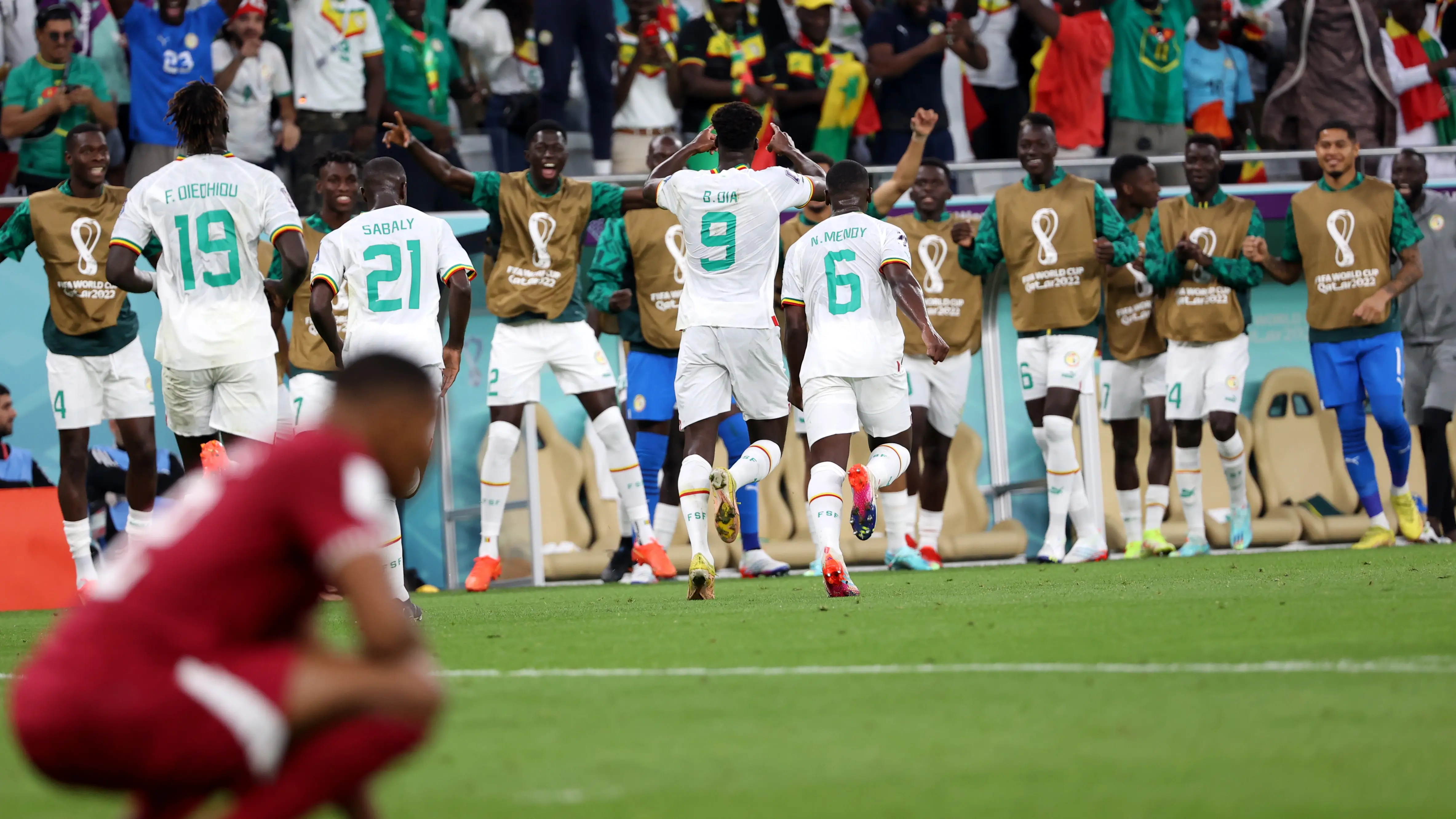 Los jugadores de Senegal celebran un gol ante Qatar Los jugadores de Senegal celebran un gol ante Qatar