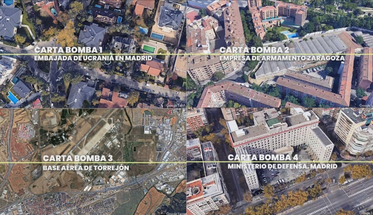 El mapa de las cartas bomba enviadas a España en las últimas 24 horas