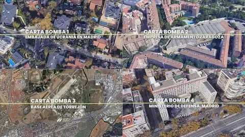 El mapa de las cartas bomba enviadas a España en las últimas 24 horas El mapa de las cartas bomba enviadas a España en las últimas 24 horas