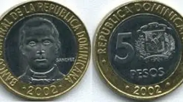 Imagen de una moneda de 5 pesos dominicanos Imagen de una moneda de 5 pesos dominicanos