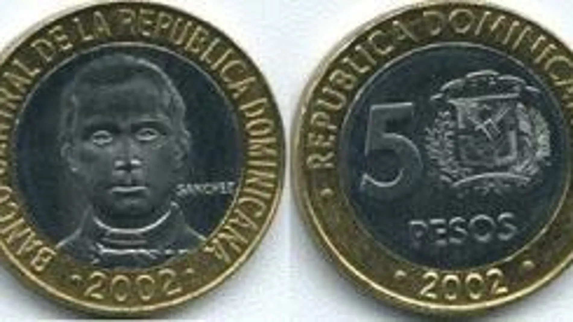 Imagen de una moneda de 5 pesos dominicanos