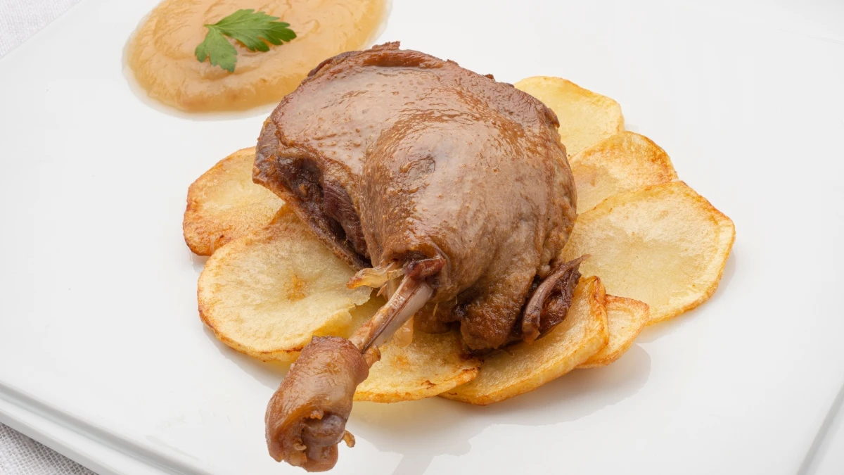 Muslos de pato confitados con puré de manzana Arguiñano: muslos de pato confitados con puré de manzana, "una combinación absolutamente perfecta"