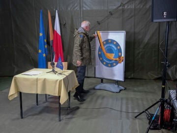 Josep Borrell durante la inauguración de este viernes en la base polaca de Brzeg de la misión europea de entrenamiento a soldados ucranianos