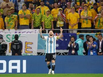 Leo Messi celebra su gol ante Australia en los octavos de final (2-1) Leo Messi celebra su gol ante Australia en los octavos de final (2-1)