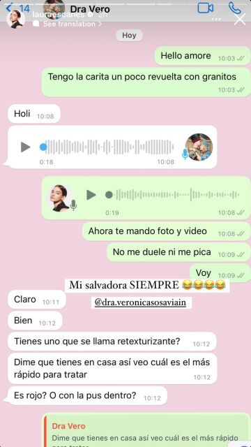 Laura Escanes hablando con su especialista para tratar su acné
