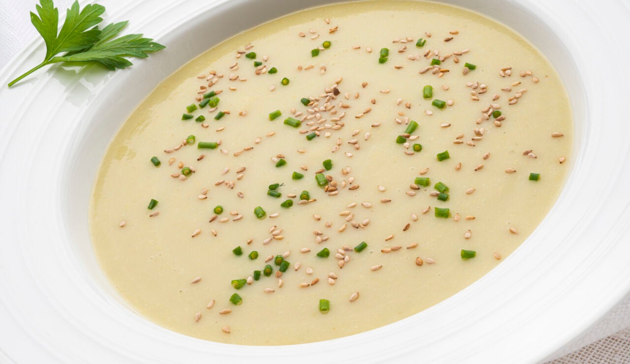 Crema de pera, puerro y mijo