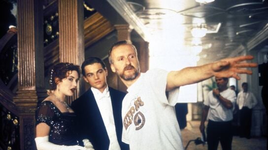 Kate Winslet, Leonardo DiCaprio y James Cameron rodando 'Titanic'