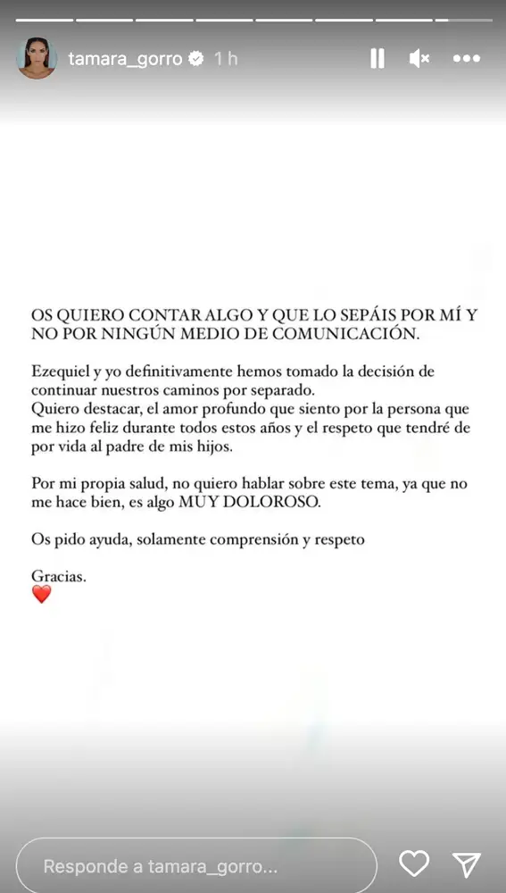 Tamara Gorro anuncia su separación definitiva de Ezequiel Garay